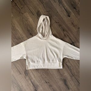 ALO Yoga Muse Hoodie Ribbed Sweatshirt XS Ivory Cropped Loungewear